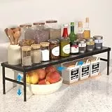 HI NINGER 72cm Erweiterbares Schrankregal, Küchengewürzregal, Verstellbares & Stapelbares Küchenregal Organizer, für Küchenschrank und Speisekammer, Passend für Arbeitsplatten Verschiedener (Schwarz)