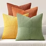 MIULEE 4er Set Kordsamt Kissenbezug Patchwork Kissenhülle Weich Dekokissen Modern Unsichtbarer Reißverschluss Sofakissen Zierkissen für Sofa Wohnzimmer Schlafzimmer Orange Grün Serie 40x40 cm