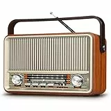 PRUNUS J-120 AM/FM/SW Retro Radio Klein, Kofferradio mit 1800mAh Akku, oder AC-Strom, Küchenradio Nostalgie Radio mit Bluetooth, Unterstützt USB/TF/AUX, Einfaches Radios für Senioren.[Hellgold]
