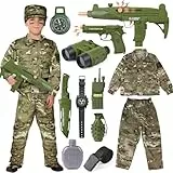 Vamei Militär Kostüm für Kinder - Armee Uniform mit Walkie-Talkie, Maschinenpistole & Tarnmütze für Jungen 10-11 Jahre