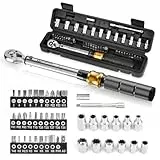 VIGRUE Drehmomentschlüssel 1/4', Drehmomentschlüssel Fahrrad Set 5–25 Nm ±4% Genauigkeit mit Verlängerungsstange, Universalgelenk, Magnetische Zündkerzenhülse, Bits für Fahrrad und Motorrad