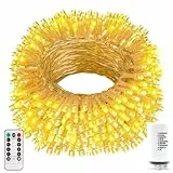 DBFAIRY 20M Lichterkette Außen Batterie, 200 LED Lichterkette Batterie mit Timer Fernbedienung, Wasserdicht Weihnachtsbeleuchtung Klares Kabel für Innen Weihnachten Party Hochzeit (Warmweiß)