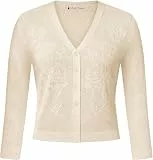 Belle Poque Damen 3/4-Ärmel Ausgehöhlt Cardigan Leichter Knopf Herunter Kurzer Cardigan für Kleider und Röcke