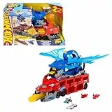 Hot Wheels City Spielzeugauto-Trackset, ultimativer 2-in-1 Drachentransporter und 2 Die-Cast-Autos, großer Drache und Abnehmbarer Drache, mit Platz für mehr als 20 Fahrzeuge, JKJ79