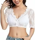 AMZHOTER Dirndlbluse Damen Dirndl Bluse Spitze Kurzarm Trachtenbluse Weiß Oktoberfest Bluse 46