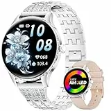 LIGE Smartwatch Damen 1.32' AMOLED Rund Touchscreen mit Telefonfunktion, IP68 wasserdichte /120+Sport Modus/Frauengesundheit/Kalorien/Herzfrequenz, Smart Watch für iOS Android Silber