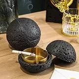 Cutfouwe Aschenbecher für draussen schwarz,Premium Aschenbecher aus Beton – 3 Rillen für die Zigarettenablage – Ascher mit möbelschonender Unterseite 12.5 x11.2 cm .Schwarz,L