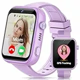 AIMIUVEI 4G Smartwatch Kinder, 1.83''HD Uhr Kinder mit langanhaltendem Video-und Telefonanruf, Sprachchat, Whatsapp, WiFi, GPS, SOS, SMS, IP68 Wasserdicht, Schulmodus, Schrittzähler, Wecker (Lila)