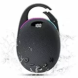 Tragbare Bluetooth Lautsprecher mit Licht,LED Anzeige, Integrierter Karabiner, Pro Sound Musikbox, Kraftvoller Bass,25 Std Akku, RGB Lichter, TWS Kopplung, AUX, TF Karte, Geeignet Outdoor/Party/Reisen