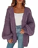 Cicy Bell Damen Strickjacken Cardigan Lose Laternenärmel Elegante Übergroße Pullover Lila L