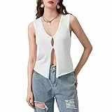 Frauen ärmellose Pullover Pullover Weste Tank Tops Y2k Button Down Crochet Knit Vest Shirts Streetwear(#a,M)