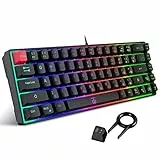 Snpurdiri 60% Prozent Gaming-Tastatur, ergonomische kleine Mini-Gaming-Tastatur, leise kompakte RGB-Tastatur mit Hintergrundbeleuchtung für Windows, PC, Laptop, Gaming (68 Tasten, Schwarz)