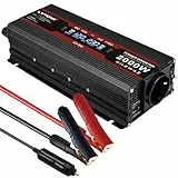 LVYUAN Wechselrichter 1000W Dauerleistung 2000W Spitzenleistung DC 12V auf AC 230V Spannungswandler 1 AC Buchse 2 USB-Anschluss Stromwandler Inverter
