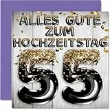 Stuff4 55. Hochzeitstag Karte Liebe - Schwarz Gold Glitzerballons - 55 Jahrestag Karte Hochzeitstag Geschenke für Mein Mann Ehemann Meine Frau Ehefrau, 145mm Glückwunschkarten
