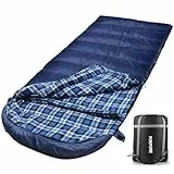 Poepore XXL Schlafsack Outdoor für Erwachsene 3–4 Jahreszeiten Baumwolle Flanellfutter Camping Schlafsäcke Winter Deckenschlafsack Wasserdichter und Warmer 230 x 90CM Dunkel Blau