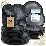 Twinzee Steingut Geschirrset 24-teilig für 6 Personen - Schüssel- und Teller Set - Tafelservice Mikrowellengeeignet aus Steinzeug - Riviera Kollektion