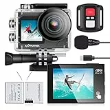 Exprotrek Action Cam,4K 30fps Ultra HD, 30m 100Fuß wasserdichte Unterwasserkamera, WiFi, 70°-170° Ultraweitwinkel, Fernbedienung, 2 Akku und Helmzubehör-Kit