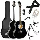 3rd Avenue 4/4 Westerngitarren-Set, für Anfänger – Gigbag, Plektren, Ersatzsaiten, Ständer, Gurt, Kapodaster – in Schwarz