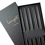 heimzeit Essstäbchen aus hochwertigem Edelstahl in Schwarz, 5 Paar Stäbchen im stilvollen Design, Chopsticks spülmaschinenfest und wiederverwendbar