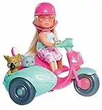 Simba 105733566 - Evi Love Scooter Friends, Spielpuppe auf Roller-Tour, mit Hund und Katze im Beiwagen, mit Helm und Sonnenbrille, 12cm Puppe, ab 3 Jahren