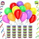 Septeamay 5 Rollen Luftschlangen Regenbogen + 30pcs Luftballons, Luftschlangen 4m mit je 18 Abrisse, Bunte ballons in 6 Farben, Abschlussfeier Deko Geburtstagsdeko für Geburtstag, Party, Karneval