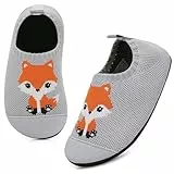 VOLHAL Hausschuhe ​Kinder Junge Mädchen Barfussschuhe Pantoffeln Lauflernschuhe ​Rutschfest ​Kindergarten für Atmungsaktive​Weich Kleinkinder ​Unisex Schuhe(Fuchsgrau 27 EU)