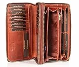 MATADOR Geldbörse Damen Leder #Madrid mit edler Geschenk Box, Elegantes Portemonnaie Damen Leder mit RFID Blocker, Luxus Frauen Portmonee Viele Kartenfächer in Vintage Braun