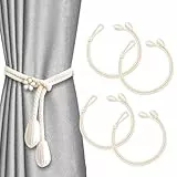 4 Stück Vorhangseil Raffhalter, Handgemachte Gardinenhalter aus Baumwolle, Vintage Gardinen Raffhalter, Vorhang Bänder für Fenster, Dekorative Vorhanghalter, Beige