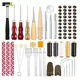 Bamru Leder Werkzeug Set für Anfänger - DIY Nähen Set Mit Wachsfaden, Nadeln, Meißel Locher, Nieten und Zubehör für Handwerk