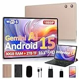 BIEGEDY 2026 Neueste Tablet 10 Zoll Android 15 mit Gemini AI, 30GB RAM + 2TB TF, Octa-Core 2.0GHz, Widevine L1 FHD IPS, 5G/2.4G WLAN, GMS, BT 5.0, 6000mAh, 8+5MP, Tablet mit Tastatur und Maus - Gold