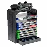 snakebyte GAMES TOWER - Aufbewahrung für 10x PS4, PS5, oder Xbox Games, Discs & Blu-Rays, Ablage für Controller, Fach für Zubehör & Kabel, kompatibel mit PlayStation 4/5 & Xbox, 5 Jahre Garantie
