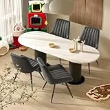 Hawthyhome Esszimmerstühle 4er Set | Polsterstühle mit 5 cm Sitzkissen • künstlicher Stoff Dining Chair • Küchenstuhl mit Rückenlehne • Moderne Sessel • Metallbeine • Dunkelgrau FU01043DG-4