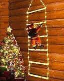 Geemoo 0.75M Luci Decorazioni 98 LED Scala Babbo Natale, Addobbi 8 modalità, Funzione Timer e Memoria, Luci Natalizie per Finestra Esterno ed Interno Bianco Caldo
