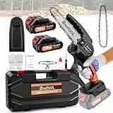 Kettensägen Mit 2 Akku, 6 Zoll Mini Kettensäge 700W Akku Kettensäge Handsäge Holzsäge 2 * 1500mAh Akku Handkettensäg Elektrisch Mit 2 Ketten, Tragetasche Akku Säge Für Holzschneidenz, Orange