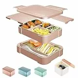 CALIYO Brotdose Kinder mit Fächern, 1550ml Bento-Box,Auslaufsicher Lunchbox Kinder,Jausenbox für Schule/Büro/Picknick| BPA-frei | Mikrowellen- und Spülmaschinenfest | Kinder & Erwachsene（Beigerot）