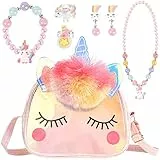 OSDUE Einhorn Handtaschen, Schmuckset für Mädchen, Unicorn Kette Halskette Armband Ring Schmuckset, für Party Dress Up Geschenk