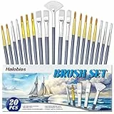 Halobios 20 Stück Pinselset, Acryl Pinsel, Ölfarbe Pinsel Se für Künstler, Erwachsene und Kind, Pinsel Set für Nagel, Gesichtskunst, Handwerk, Felsmalerei und Schulprojekt