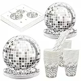 120 Stück Discokugel Partygeschirr Set,Disco 70er 80er Jahre Retro Party Geburtstagsdeko Partygeschirr，Discokugel Pappteller becher Servietten Set Disco Mitzvah Abschlussfeier Dekoration Pappgeschirr