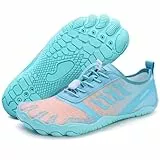 WateLves Damen Herren Barfußschuhe Wasserschuhe Aquaschuhe Badeschuhe Fitnessschuhe rutschfest Sohle Breiter Zehenbox(Pulverblau,38EU