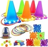 VATOS Light Up Wurfspiele Outdoor Spiele Gartenspiele für Kinder 3 4 5 6 Jahre, Ball & Ring & Bean Bag Toss Spiel Set, Wurfspiel Gartenspielzeug Spiele für Draussen Outdoor Spiele Spielzeug für Kinder