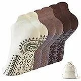 BISOUSOX Pilates Socken Damen Anti-Rutsch Yoga Socken mit Noppen Baumwolle Stoppersocken Damen für Fitness Ballett Zuhause Rutschsocken 3 Paare Geschenk für Frauen Schwangere Mutter