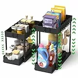 Meltrck Küchen Organizer - 2 Stück Unter Waschbecken Regal Organizer - Ausziehbares Lagerregal Organizer mit 16 Haken,Schwar (Schwar höhenverstellbar,2 Stück)