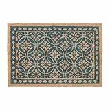 Relaxdays Fußmatte aus Kokos, florales Design, Türmatte außen & innen, gummierte Kokosmatte 60x40 cm, blau/Natur