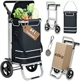 EdelFaktum Einkaufstrolley 64L groß - Einkaufswagen klappbar, Trolley bis 60kg, Einkaufstasche mit Rollen und Kühlfach, Einkaufsroller mit Reflektor, Handwagen inkl. Einkaufswagenchip, Schwarz