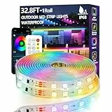 10m RGB+IC LED Streifen,Außenbereich IP68 Wasserdicht,Steuerung mit App/Fernbedienung,Bluetooth Musik Sync Seillicht für Balkone,errassen,Dächer,Gärten,Schwimmbäder