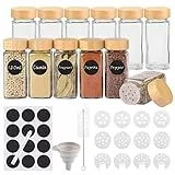 Withosent 12er Set Gewürzgläser Eckig mit Schraubkappe, 120ml Gewürzdosen mit Holzdeckel, Gewürzstreuer Glas Gewürzbehälter, Gewürze Aufbewahrung mit Streueinsatz, Etiketten, Trichter, Bürste