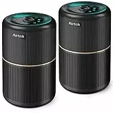 AIRTOK 2PC Luftreiniger, Luftreiniger Allergiker mit Aromatherapiefunktion, 99,97% Entfernung bis 0,1 Mikrometer, HEPA Luftfilter von Schimmel Staub Pollen Gerüche, Nachtlicht, Kindersicherung