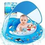 GLOPUS Schwimmring Baby, Baby Schwimmring ab 6-36 Monate Schwimmhilfe Kinder 1 Jahre, Verstellbarer Sicherheitssitz mit UPF50+ Sonnenschutzdach & Spielzeug