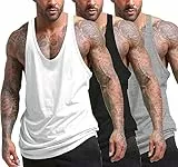COOFANDY Herren Bodybuilding Gym Tank Tops 3er Pack Stringer Workout T-Shirts Ärmellos Sleeveless Schwarz/Weiß/Grau S