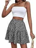 GORGLITTER Damen Boho Rock Geblümt Sommerkleid Rockabilly Kurz Röcke Strandrock Casual Shortrock Minirock Schwarz und Weiss S
